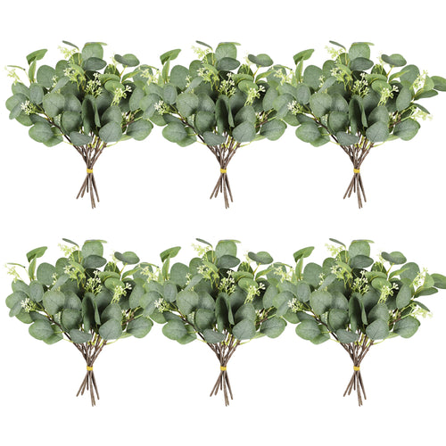 Homcomodar Künstliche Pflanzen Eukalyptus Deko 12Pc Simulation Grüner Eucalyptus Hinterlässt Zweige Silberdollar Eukalyptus Pflanze Bulk für Hochzeit, Garten, Haus, Büro, Indoor Outdoor Dekoration