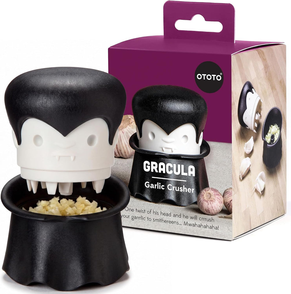 OTOTO Gracula Knoblauchschneider - Knoblauch Zerkleinerer & Schäler - Knoblauchpresse Dracula Leicht zu bedienen - Twister Ohne BPA - Leicht zu Reinigen & Spülmaschinenfest - Halloween Deko