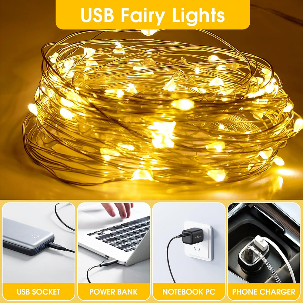 LED Lichterkette USB, 10M 100LED Kupferdraht Lichterkette Innen, Warmweiß