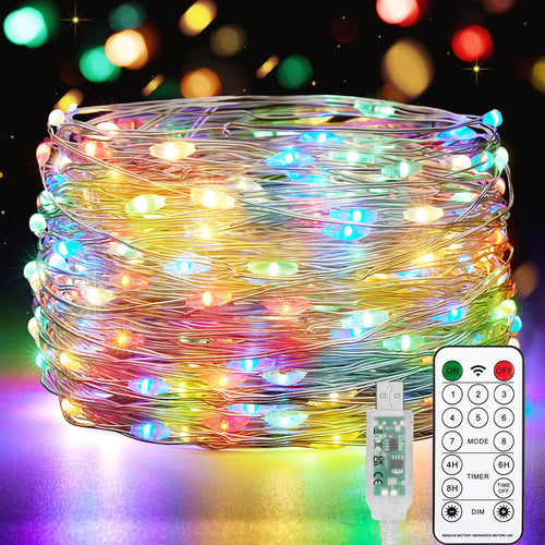 Wasserdicht Draht Lichterkette, 4 x 10M 100 LED USB Weihnachten Außenlichterkette Micro Lichterkette Außen und Innen mit Fernbedienung 8 Programm und Timer für Schlafzimmer, Party, Hochzeit