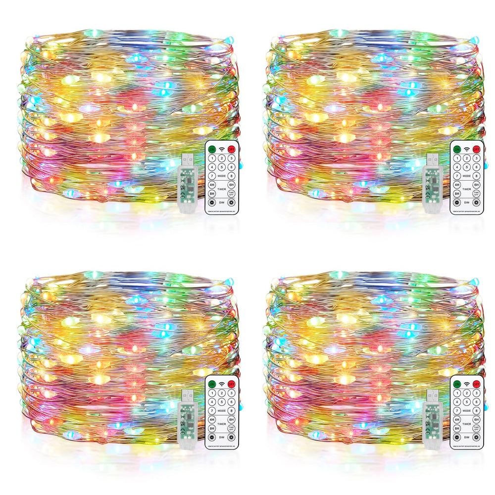 Wasserdicht Draht Lichterkette, 4 x 10M 100 LED USB Weihnachten Außenlichterkette Micro Lichterkette Außen und Innen mit Fernbedienung 8 Programm und Timer für Schlafzimmer, Party, Hochzeit