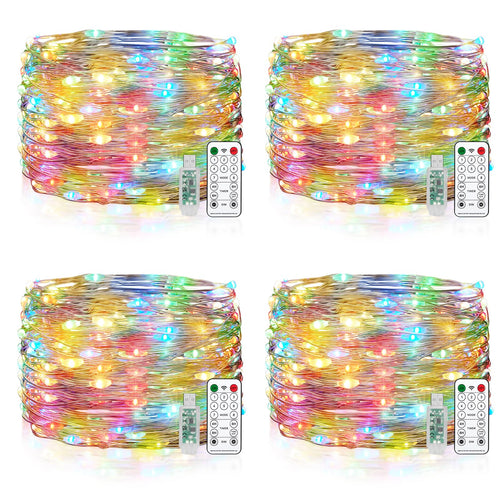 Wasserdicht Draht Lichterkette, 4 x 10M 100 LED USB Weihnachten Außenlichterkette Micro Lichterkette Außen und Innen mit Fernbedienung 8 Programm und Timer für Schlafzimmer, Party, Hochzeit