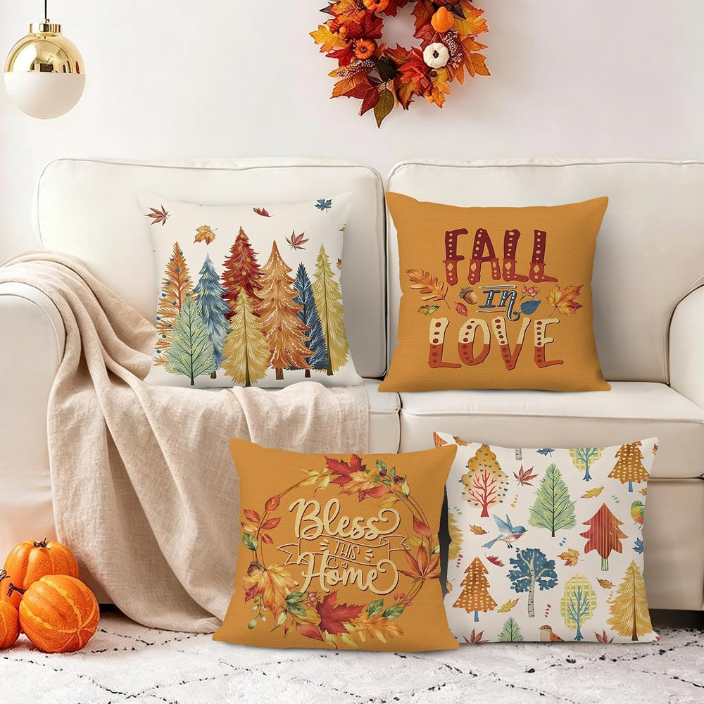 Bonhause Kissenbezug Herbst Bäume 40 x 40 cm Orange Wälder Marple Blätter Samt Soft Dekorative Kissenhülle Zierkissenbezüge für Sofa Schlafzimmer Wohnzimmer Zuhause Dekoration 4er Set