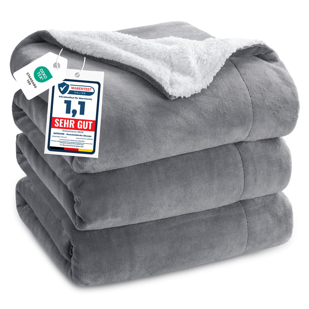 BEDSURE Sherpa Kuscheldecke Flauschig 150x200 - Sofadecke, Grau