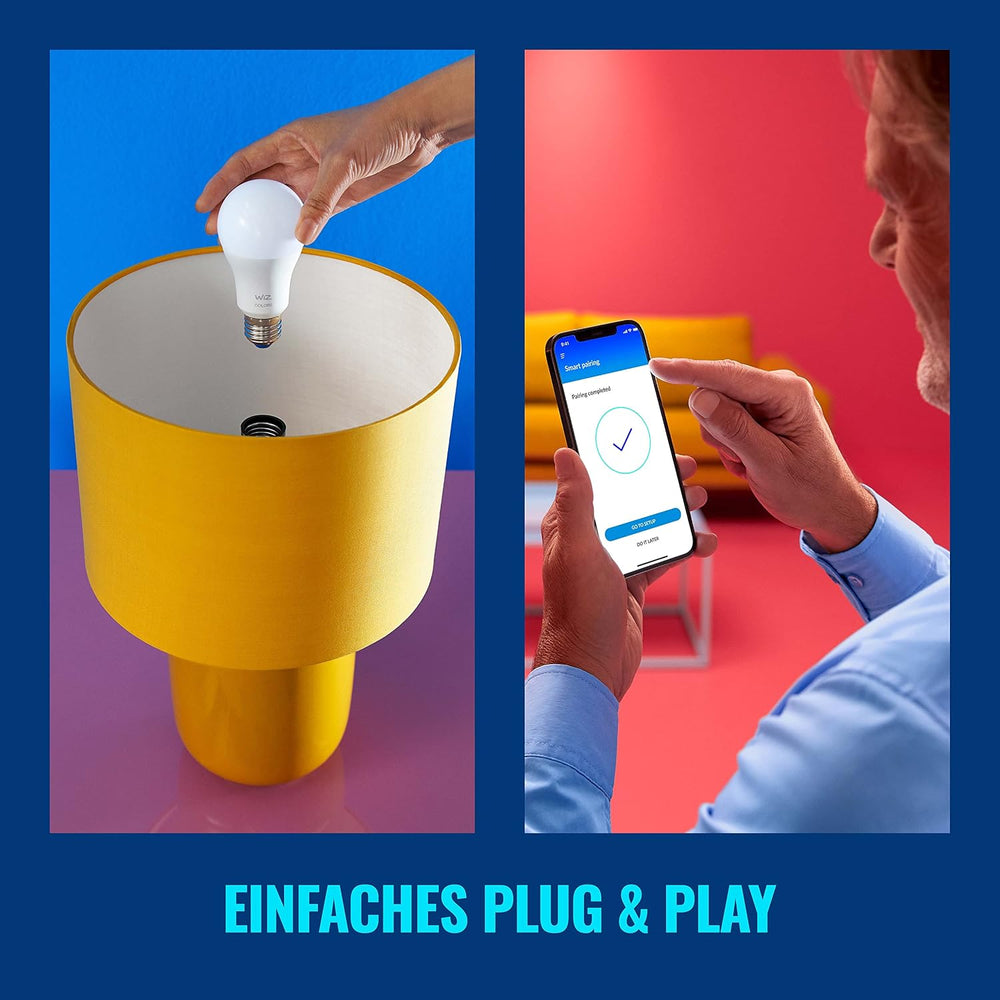 WiZ Warm White LED Lampen E27 2er Pack (806 lm), 60 W Lampen mit warmweißem dimmbarem Licht, smarte Lichtsteuerung über WLAN per Stimme/App