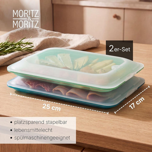 Moritz & Moritz 2er Set Aufschnittbox stapelbar Türkis – Frischhaltedosen mit Deckel zur Aufbewahrung von Wurst, Käse uvm. – lebensmittelecht, spülmaschinengeeignet
