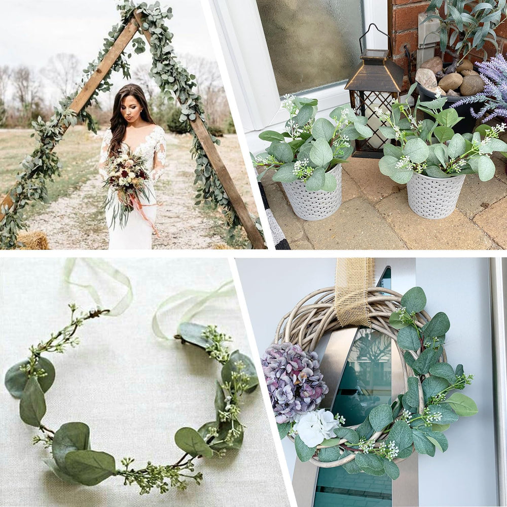 Homcomodar Künstliche Pflanzen Eukalyptus Deko 12Pc Simulation Grüner Eucalyptus Hinterlässt Zweige Silberdollar Eukalyptus Pflanze Bulk für Hochzeit, Garten, Haus, Büro, Indoor Outdoor Dekoration