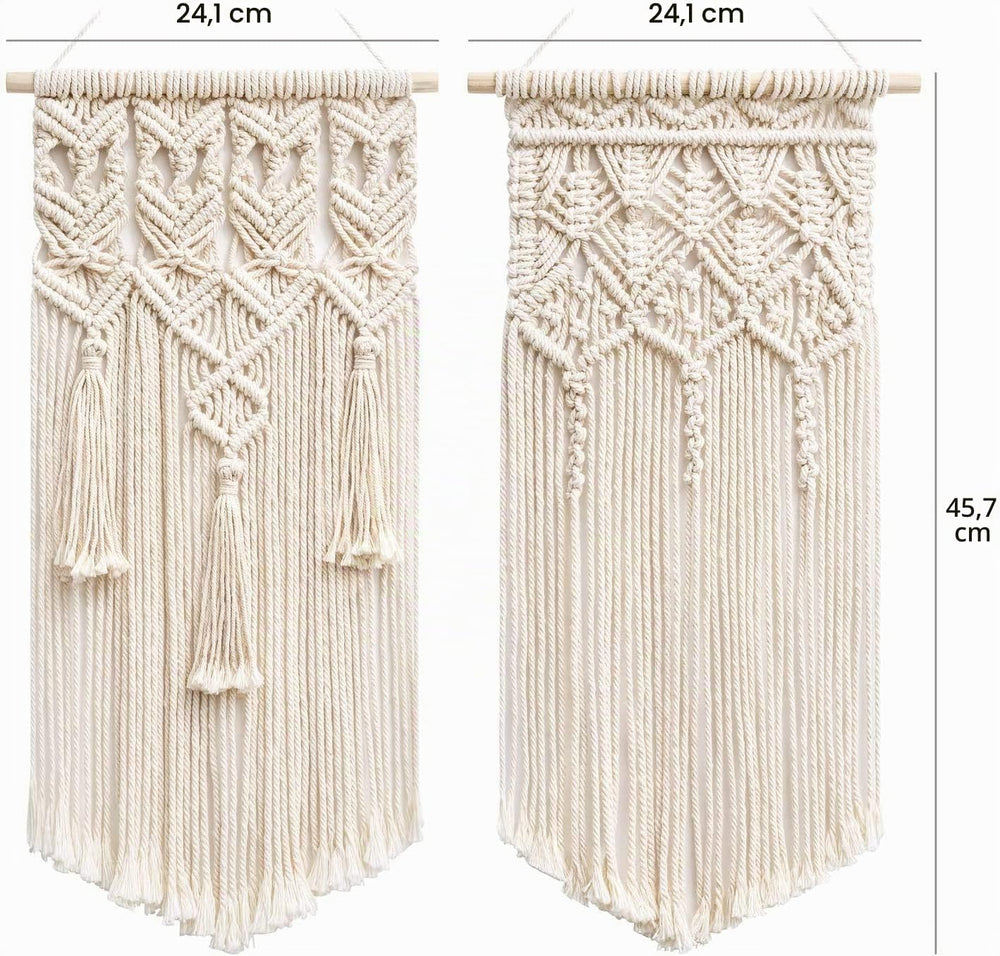 Mkouo 2 Stk Makramee Wandbehang, Boho Dekor Gewebter Wanddeko, Elfenbein