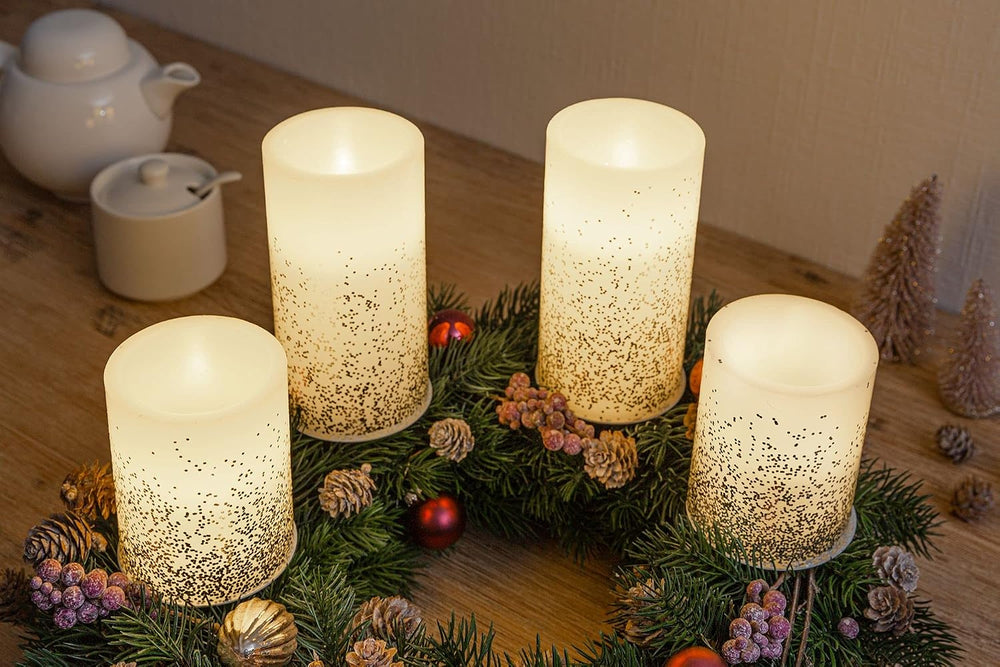 Pauleen 48008 Glowing Glitter Candle Wachskerze 2er Set Echtwachs LED Kerzen, warmweiß, flackernde Flamme Weiß Silber