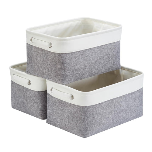 Mangata aufbewahrungsbox Stoff, aufbewahrungskorb, Korb aufbewahrung Stoff mit Griffen für Schrank, Spielzeug, kleiderschrank, Regale, Kleidung (Helles Khaki Weiß, klein)