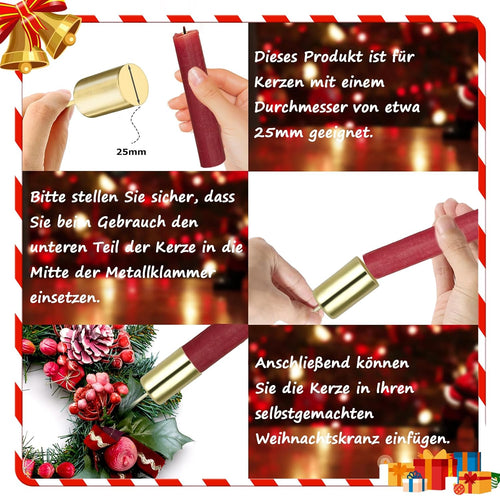 8 STK Ø 2.5cm Adventskranz Kerzenhalter Metall Gold Stabkerzenhalter mit Dorn für DIY Kerzenhalter Adventskranz Deko Weihnachten Kerzenteller