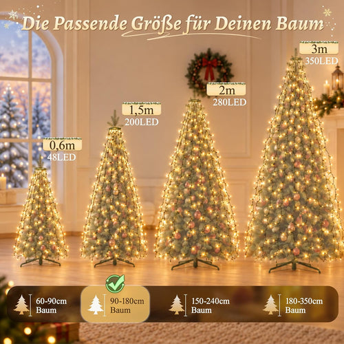 SALCAR Weihnachtsbaum Lichterkette 1,5m 200er LED mit 8 Girlanden, Warmweiß
