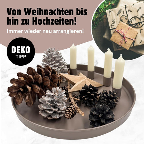 Tablett mit 4 magnetischen Kerzenhaltern – Mattes Design – beige, Ø 25 cm