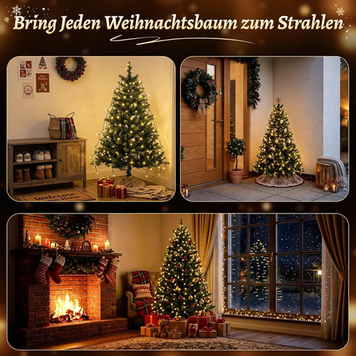 SALCAR Weihnachtsbaum Lichterkette 1,5m 200er LED mit 8 Girlanden, Warmweiß