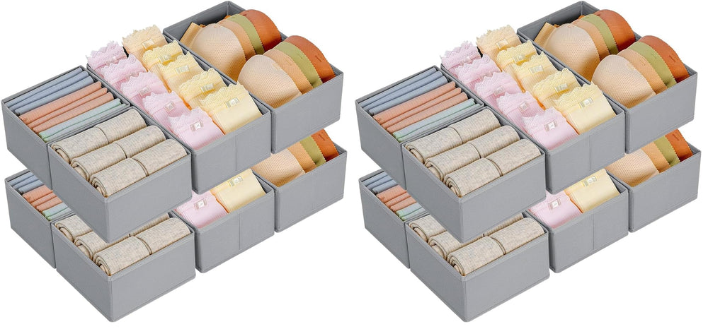 DIMJ 4 Stück Schubladen Ordnungssystem Schubladen Organizer, Faltbare Aufbewahrungsbox Stoff, Schubladeneinsätze für Kleiderschränke, Kleiderschrank Organizer für Kleidung, Hellgrau
