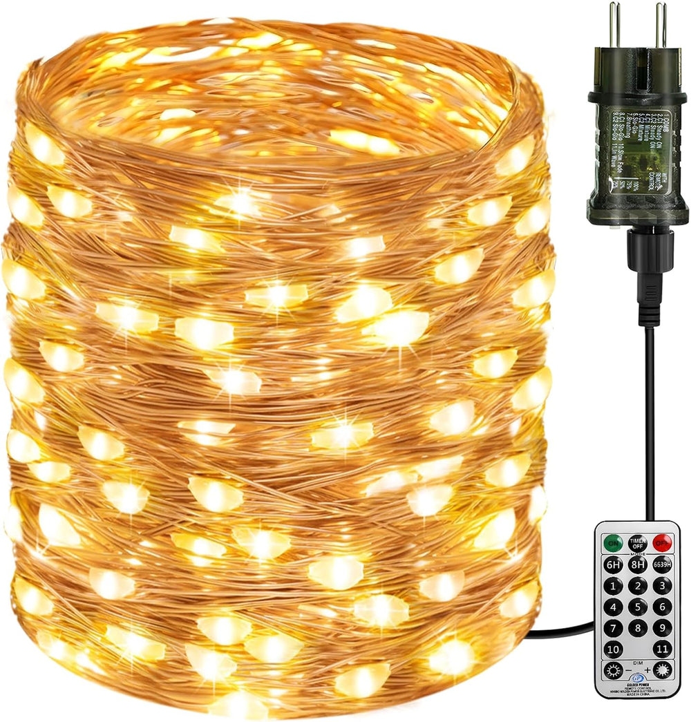 btfarm 10M 100 LED Lichterkette Innen mit Stecker, Warmweiß Kupferdraht