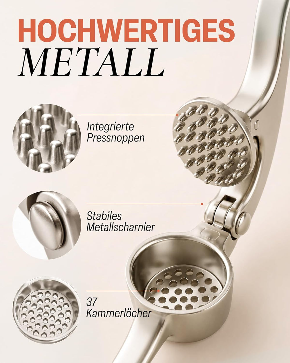 Zulay Kitchen Knoblauchpresse Edelstahl mit Silikon-Knoblauchschäler und Reinigungsbürste, Knoblauchpresse mit Komfortabler Griff, Ingwerpresse, Haushaltshelfer Knoblauch presse Garlic Crusher, Silber