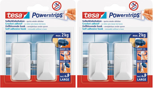 tesa Powerstrips Haken Large ECKIG - Weiß - 2 kg Halteleistung