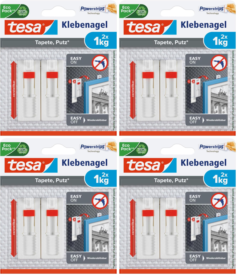 tesa Klebenagel für Tapete & Putz, verstellbar - 4 Nägel inkl. tesa Strips