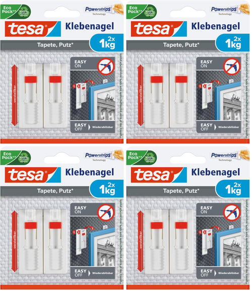 tesa Klebenagel für Tapete & Putz, verstellbar - 4 Nägel inkl. tesa Strips