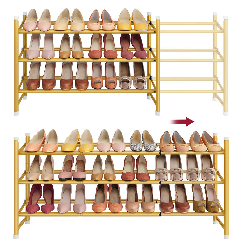 Tajsoon Schuhregal klein, Schuhregal ausziehbar 2 Ebenen, Schwarz