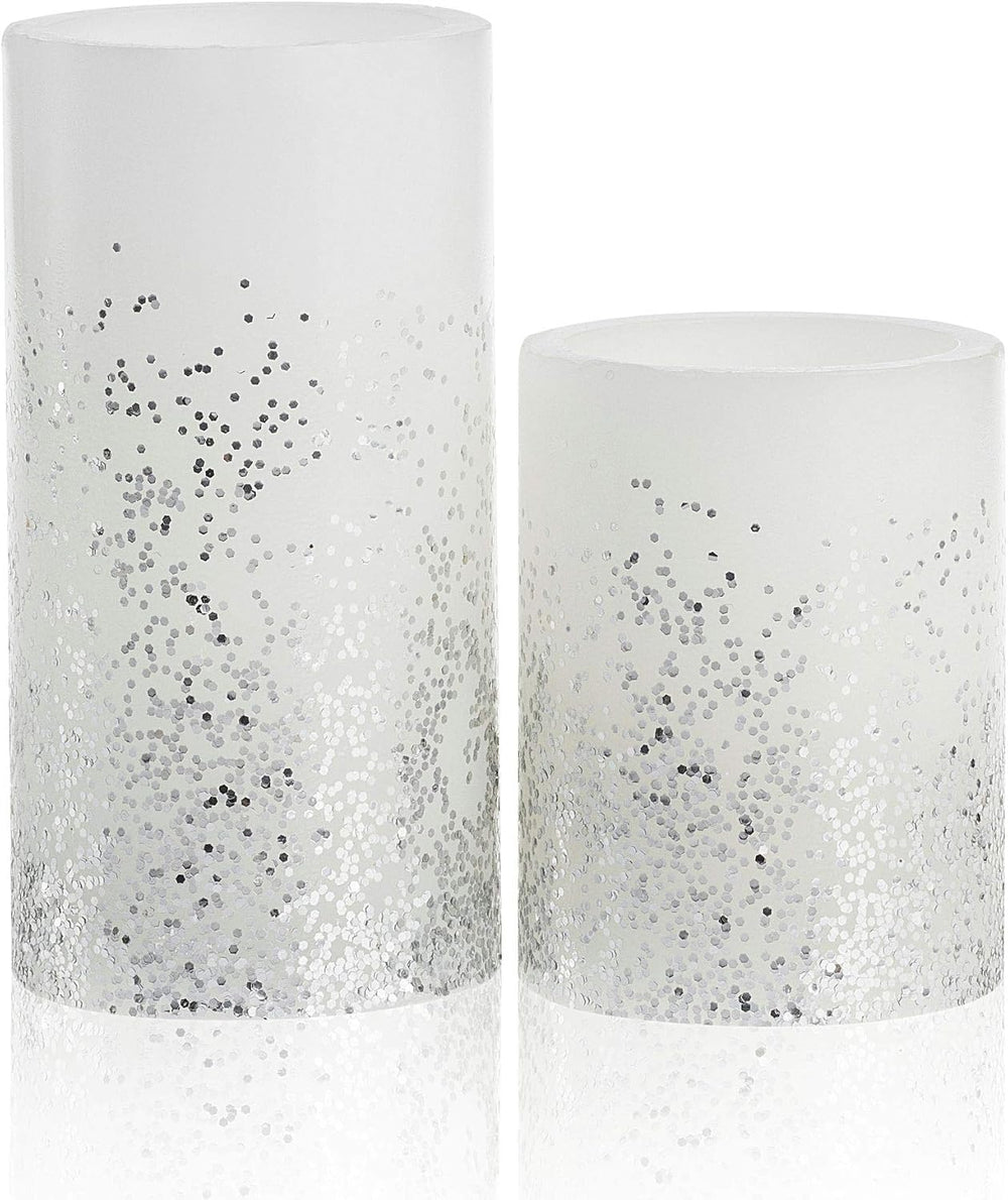 Pauleen 48008 Glowing Glitter Candle Wachskerze 2er Set Echtwachs LED Kerzen, warmweiß, flackernde Flamme Weiß Silber