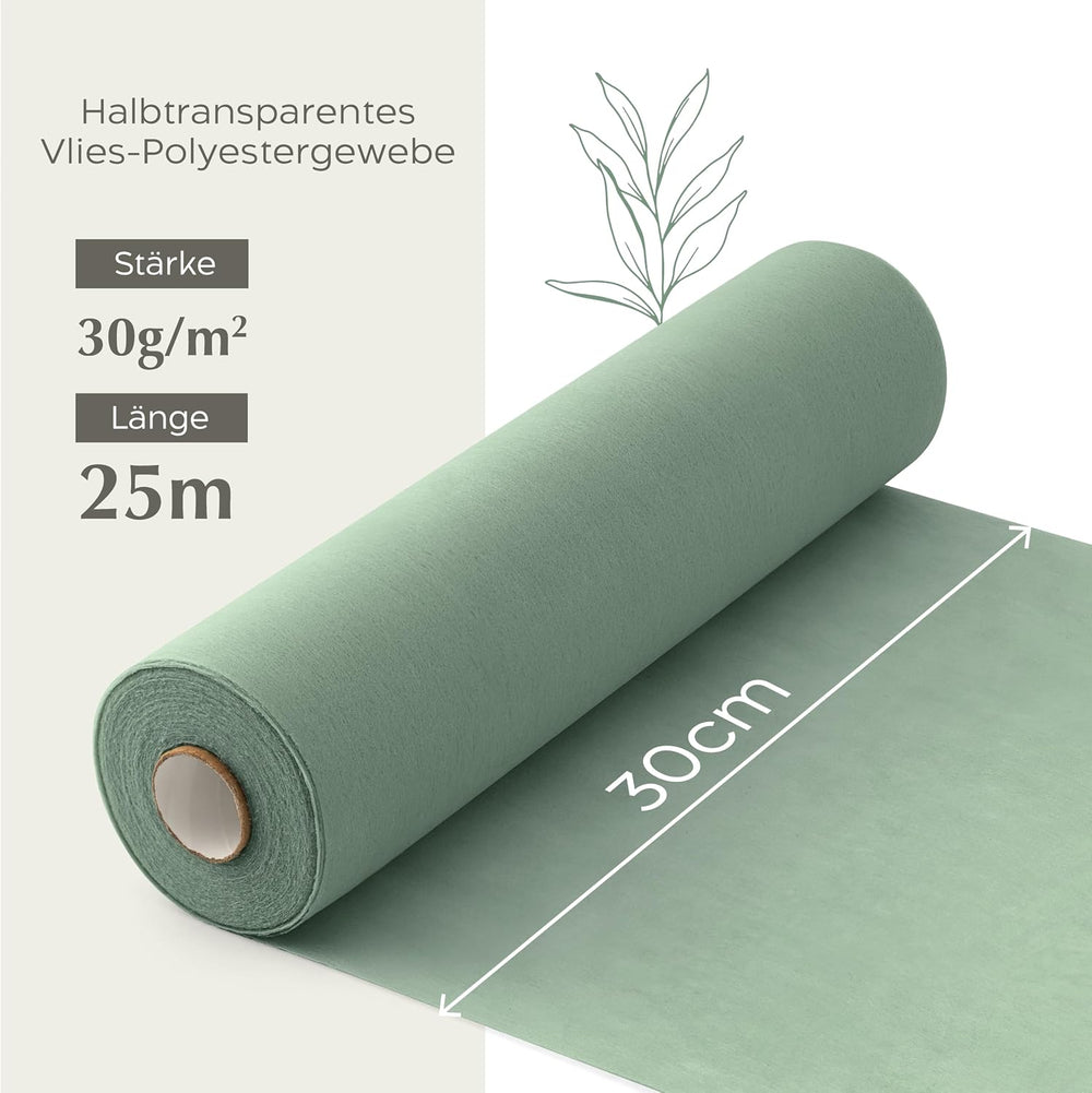 Twinzen Vlies Tischläufer 30 cm x 25 m Wiederverwendbar Eukalyptus