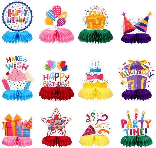 Happy Birthday Tischaufsteller Waben 12er Set