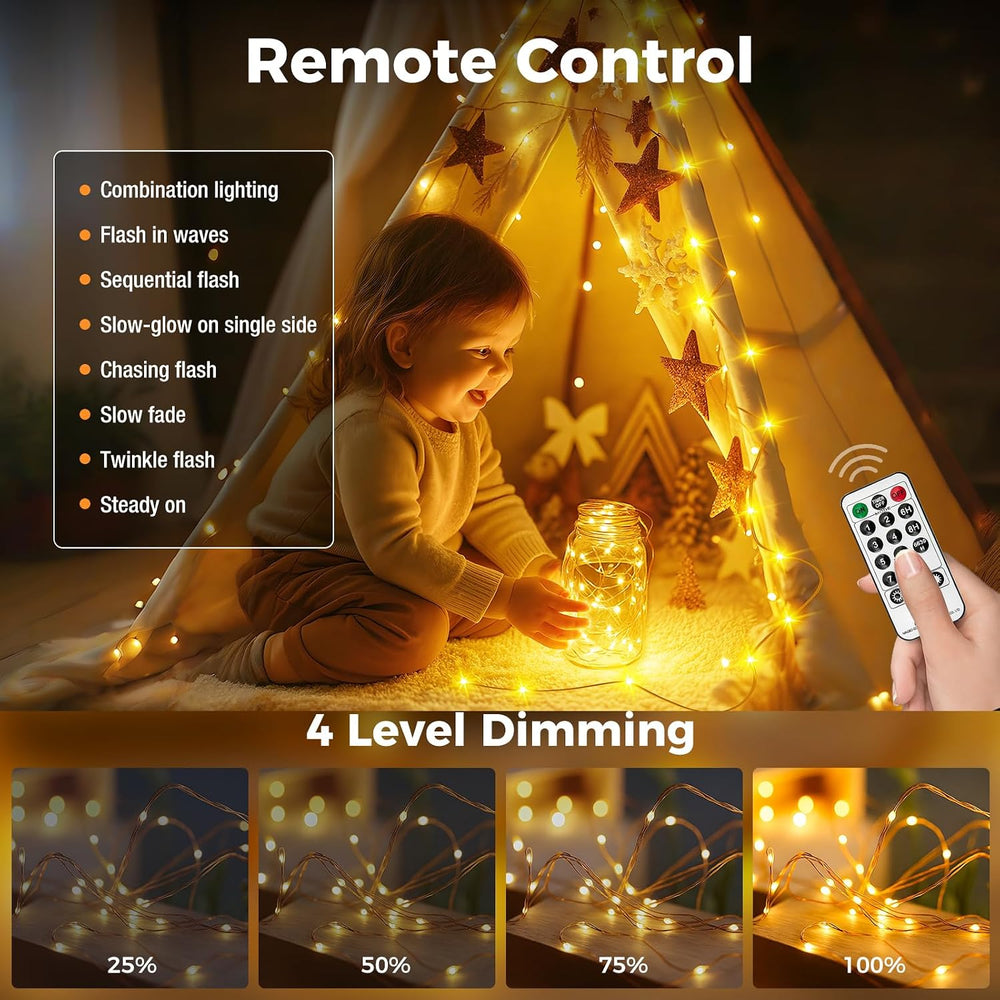 btfarm 10M 100 LED Lichterkette Innen mit Stecker, Warmweiß Kupferdraht