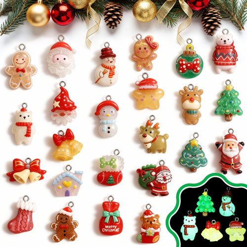 Weihnachtsanhänger 24 Stück, Naler Mini Weihnachtsbaumschmuck aus Harz