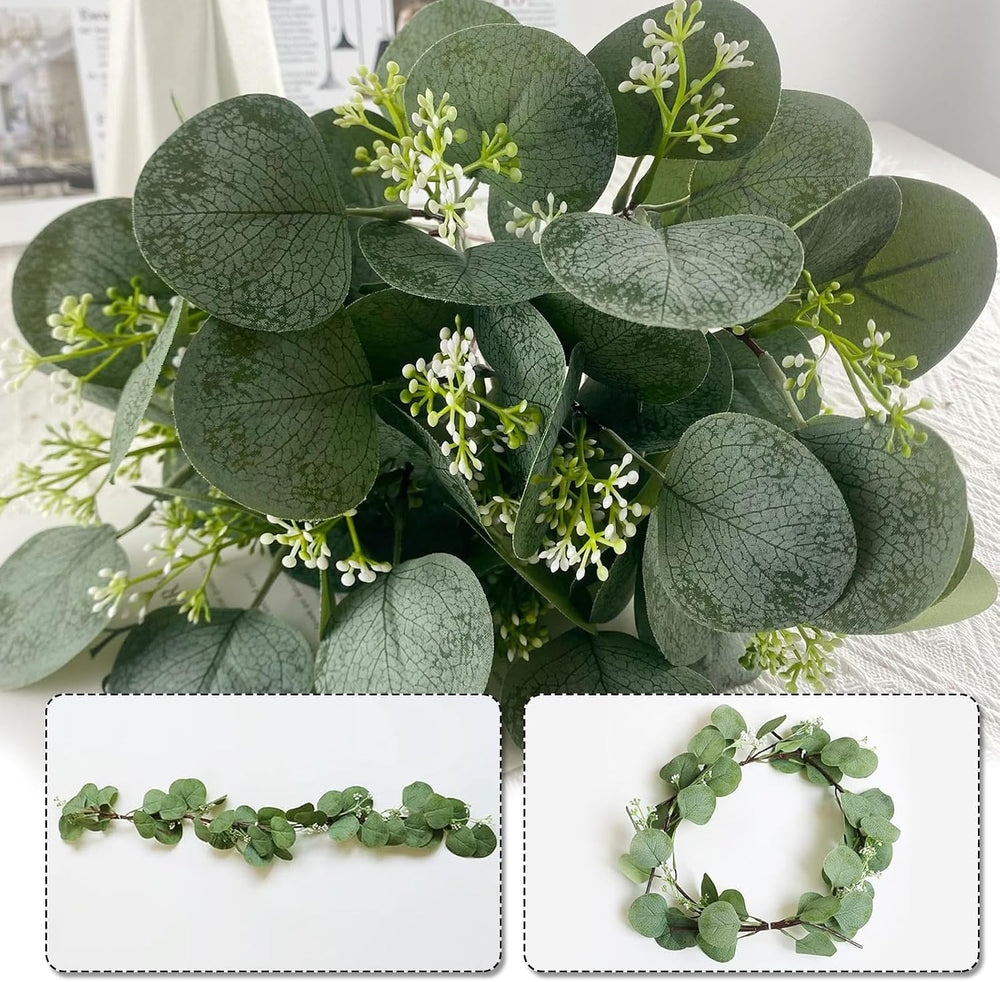 Künstliche Eukalyptus Deko 12 Stück Künstlicher Eukalyptus Pflanzen Bulk Zweige Blätter Deko Grüner für Hochzeit Dekoration