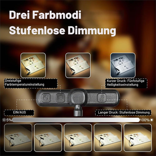 Leselampe Buch Klemme, USB Wiederaufladbare mit 24 LEDs, Schwarz