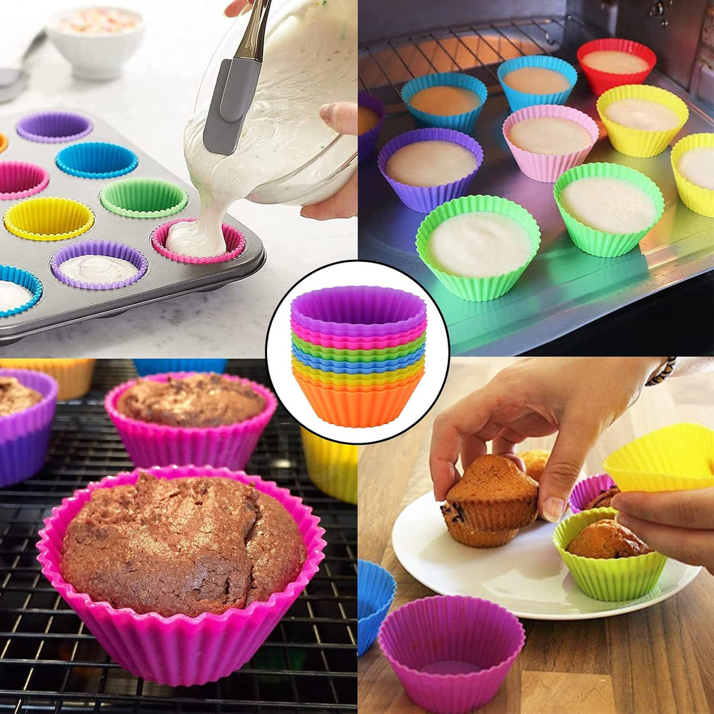 Muffinform Silikon, 12 Stück Antihaft-Backform Silikon,Wiederverwendbare Muffinförmchen, 6 Farben, Verwendung in Kuchen, Pudding, Sahne