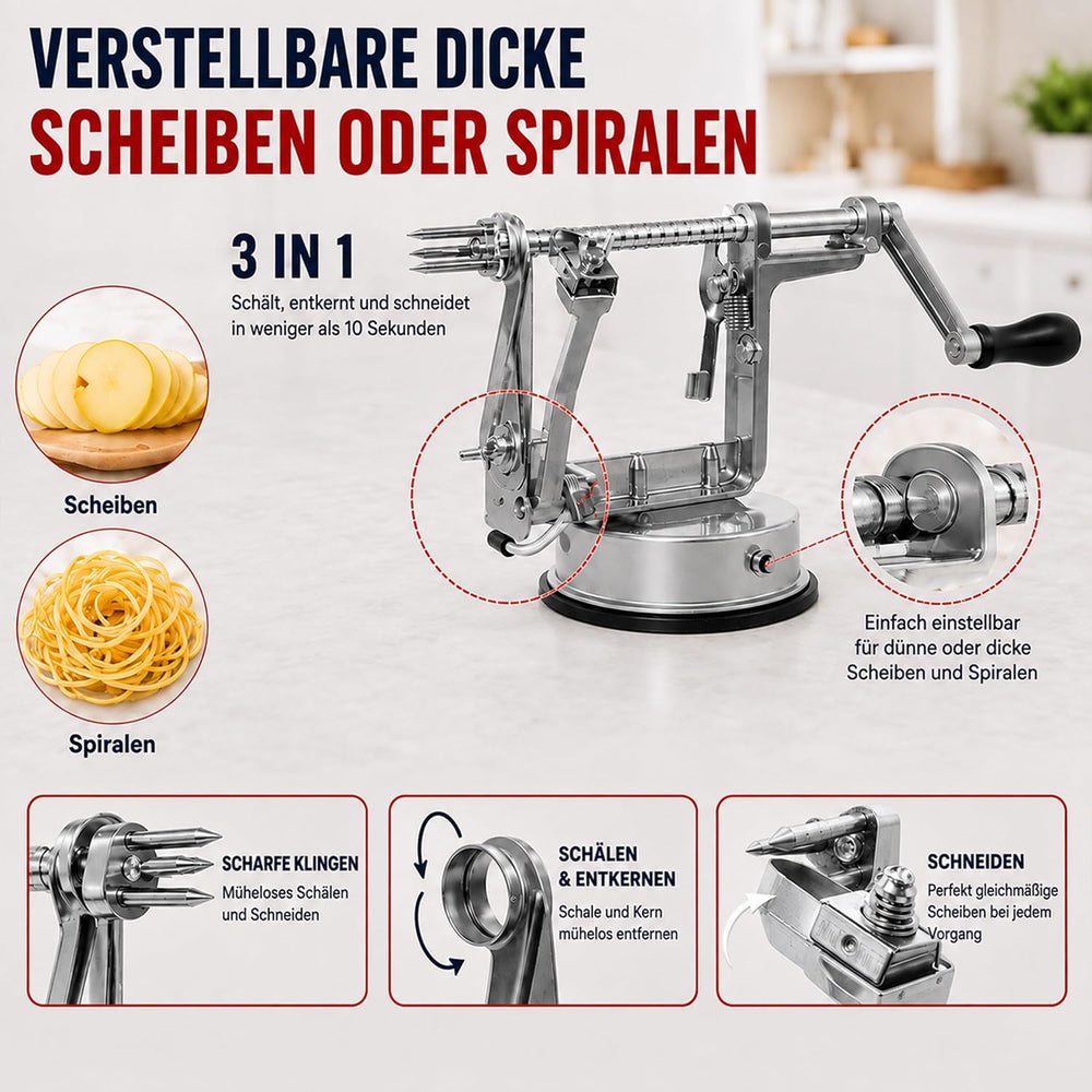 GOODS+GADGETS® Apfelschäler & Apfelschneider 3-in-1 Apfelschälmaschine