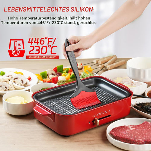 Großer Silikon-Backpinsel – Silikon-Backpinsel zum Grillen, hitzebeständige Pinsel, zum Verteilen von Öl, Butter, Soße zum Kochen, Backen, Grillen, 10 cm, extra breiter Grillpinsel (Rot 2)