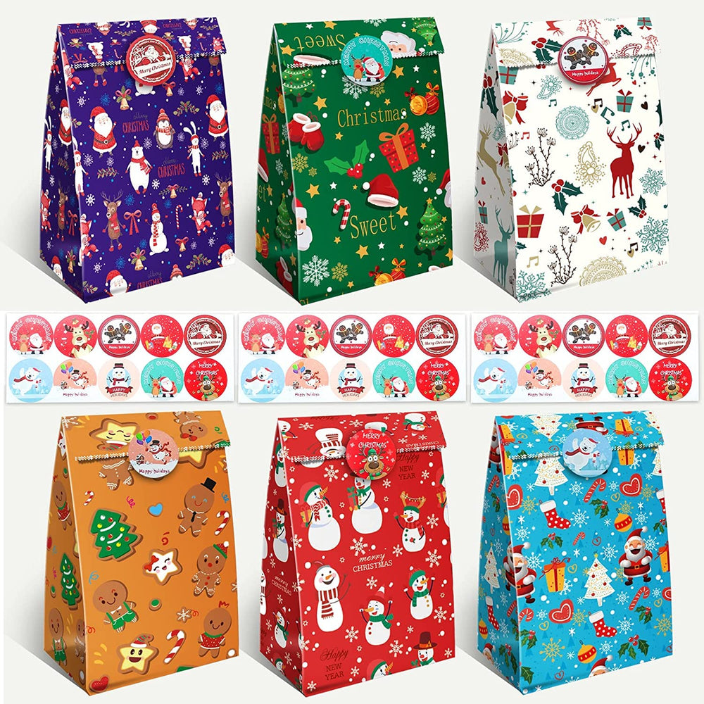 Papiertüten Bonbon Geschenktüten, 20 Stück Bunte Kraftpapier Goodies Geschenktüten mit 20 Stickern zum Verpacken von Geschenken, DIY, Hochzeit, Kindergeburtstag, Weihnachten Osterfeiern