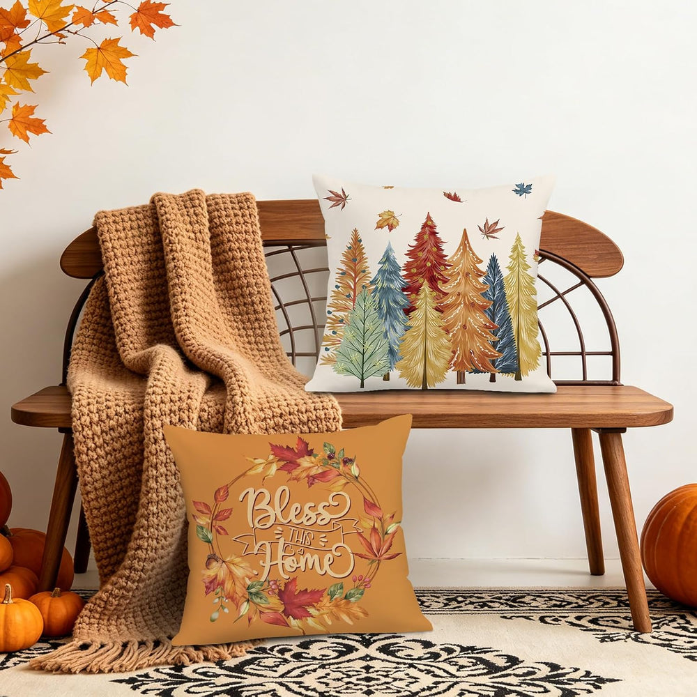 Bonhause Kissenbezug Herbst Bäume 40 x 40 cm Orange Wälder Marple Blätter Samt Soft Dekorative Kissenhülle Zierkissenbezüge für Sofa Schlafzimmer Wohnzimmer Zuhause Dekoration 4er Set