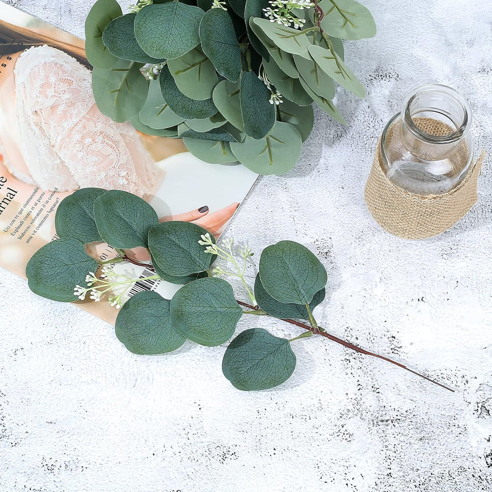 Künstliche Pflanzen, Künstliche Eukalyptus Pflanzen Zweige, künstlichen Blumen Blättern, dekorative Kunststoff Efeu für drinnen, Garten draußen, Schlafzimmer, Vase, Dekoration - 12 Bündel
