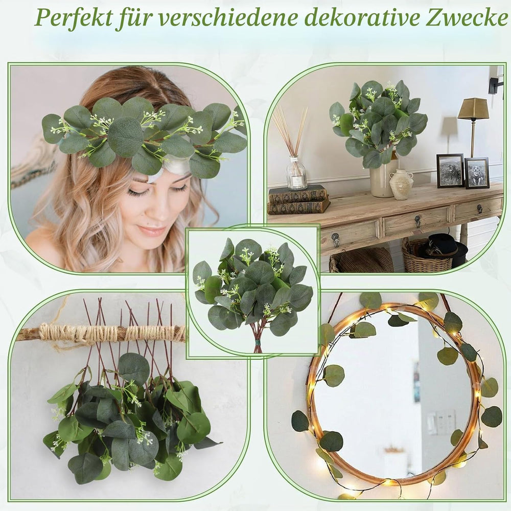 12 Stück Künstliche Eukalyptus Pflanzen mit Beeren & Blütenständen