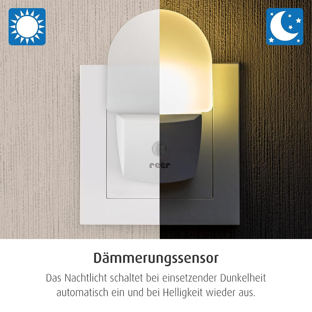 reer NightGuide Nachtlicht für die Steckdose - mit Dämmerungs-Sensor - Orientierungslicht im Dunkeln, 1 Stück, weiß