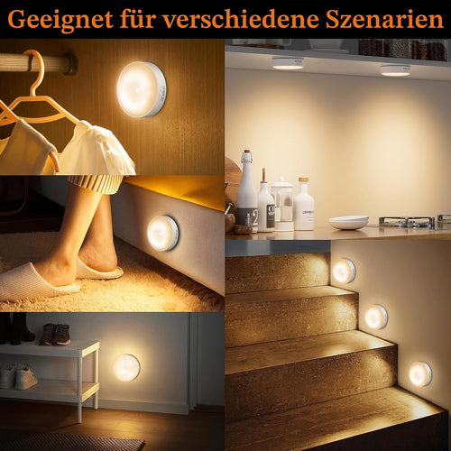 daphomeu 2 Stück Nachtlicht mit Bewegungsmelder,USB Wiederaufladbare LED-Licht,Schrankbeleuchtung,Bewegungsmelder innen für Treppenbeleuchtung,Schlafzimmer, Küche, Kinderzimmer.（Warmweiß）