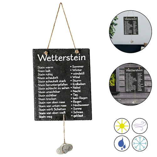 Cepewa Wetterstation, Stein auf Schiefertafel, Wettertafel, Schild, 20 x 25 cm