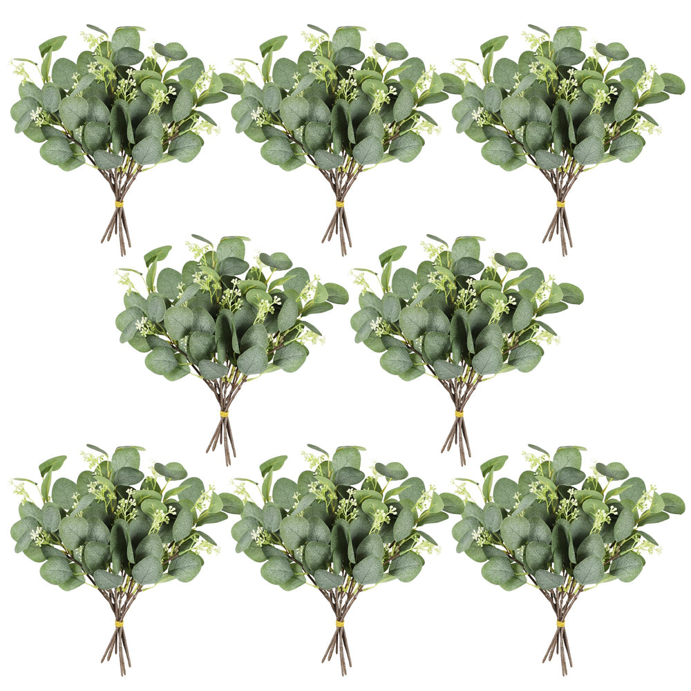 Homcomodar Künstliche Pflanzen Eukalyptus Deko 12Pc Simulation Grüner Eucalyptus Hinterlässt Zweige Silberdollar Eukalyptus Pflanze Bulk für Hochzeit, Garten, Haus, Büro, Indoor Outdoor Dekoration