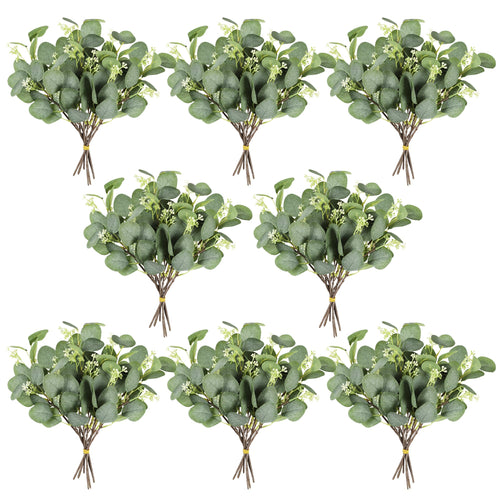 Homcomodar Künstliche Pflanzen Eukalyptus Deko 12Pc Simulation Grüner Eucalyptus Hinterlässt Zweige Silberdollar Eukalyptus Pflanze Bulk für Hochzeit, Garten, Haus, Büro, Indoor Outdoor Dekoration