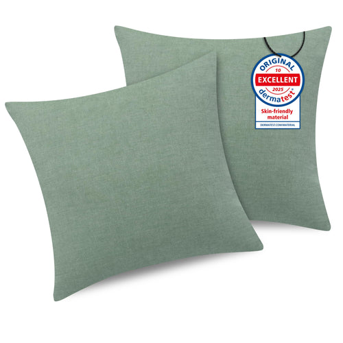 ATsense 2er Set Kissenbezug 40x40 cm - Gewaschene Baumwolle, Dunkelgrau Kopfkissenbezug mit Reißverschluss, Oeko-TEX Zertifiziert Weich, Nicht Lleicht Verformbar