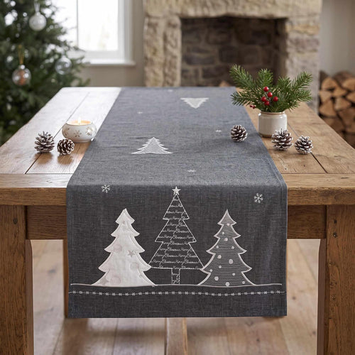 Tischläufer WINTERWALD grau, 40x140 cm, Moderne Tischdecke zu Weihnachten