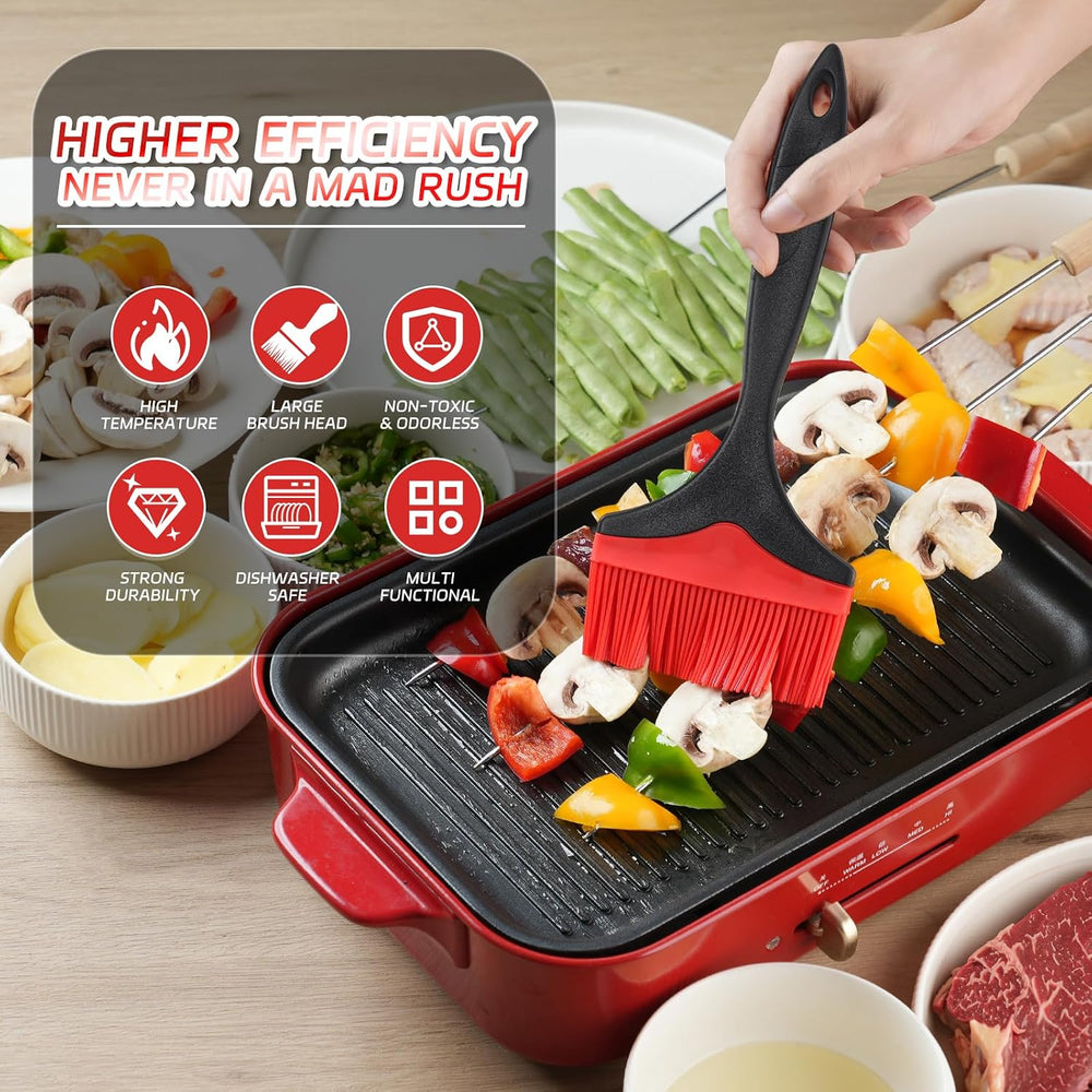 Großer Silikon-Backpinsel – Silikon-Backpinsel zum Grillen, hitzebeständige Pinsel, zum Verteilen von Öl, Butter, Soße zum Kochen, Backen, Grillen, 10 cm, extra breiter Grillpinsel (Rot 2)