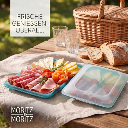 Moritz & Moritz 2er Set Aufschnittbox stapelbar Türkis – Frischhaltedosen mit Deckel zur Aufbewahrung von Wurst, Käse uvm. – lebensmittelecht, spülmaschinengeeignet