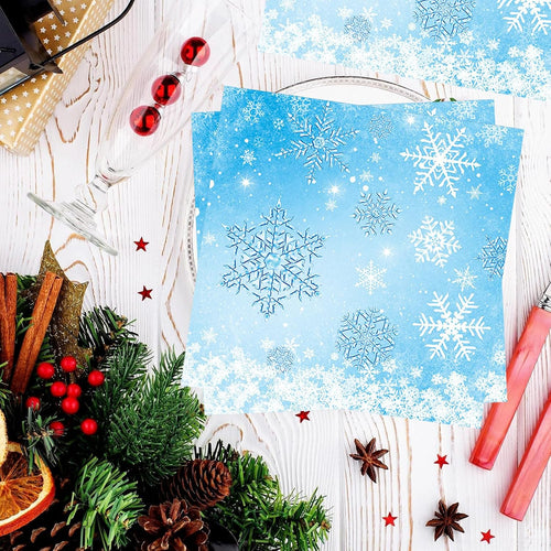 DazzJoy 20 Stück Servietten Weihnachten, 33x33 cm Weihnachten Servietten Schneeflocken, Weihnachtsservietten Tischdeko, Schneeflocken Papierservietten Tischdeko für Frozen, Silvester, Prinzessin Deko