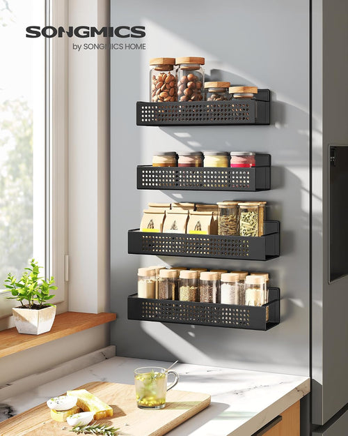 SONGMICS Gewürzregal magnetisch, 4er Set, Magnetregal, Gewürz Organizer